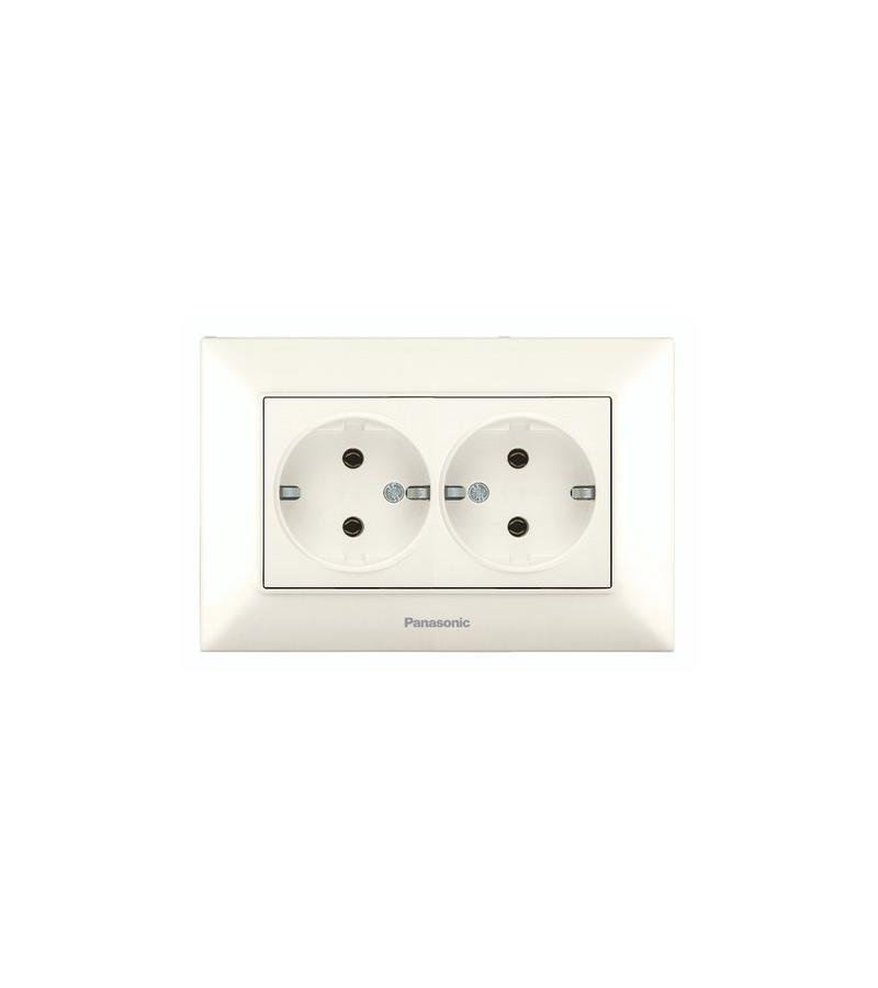 როზეტი  PANASONIC ARKEDIA SLIM  2-ნი  დამიწებით  კრემი