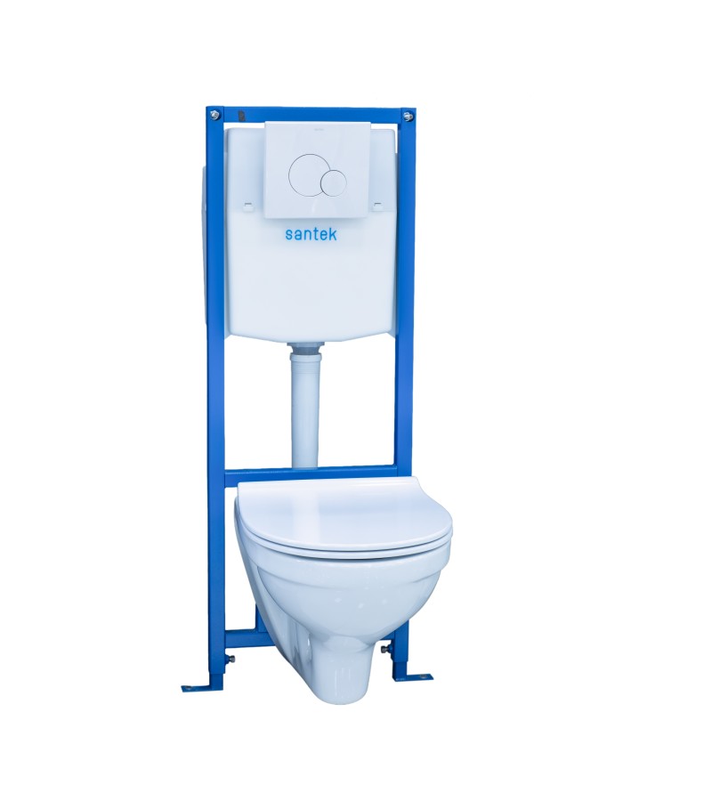 Wall-hung toilet installation BORЕАЛЬ with tank, lid, button chrome glossy bitter. Santek