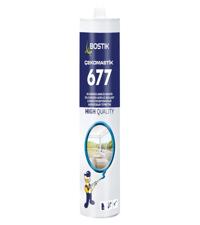 აკრილის მასტიკა Cekomastik 677 siliconized თეთრი  600 მლ  BOSTIK