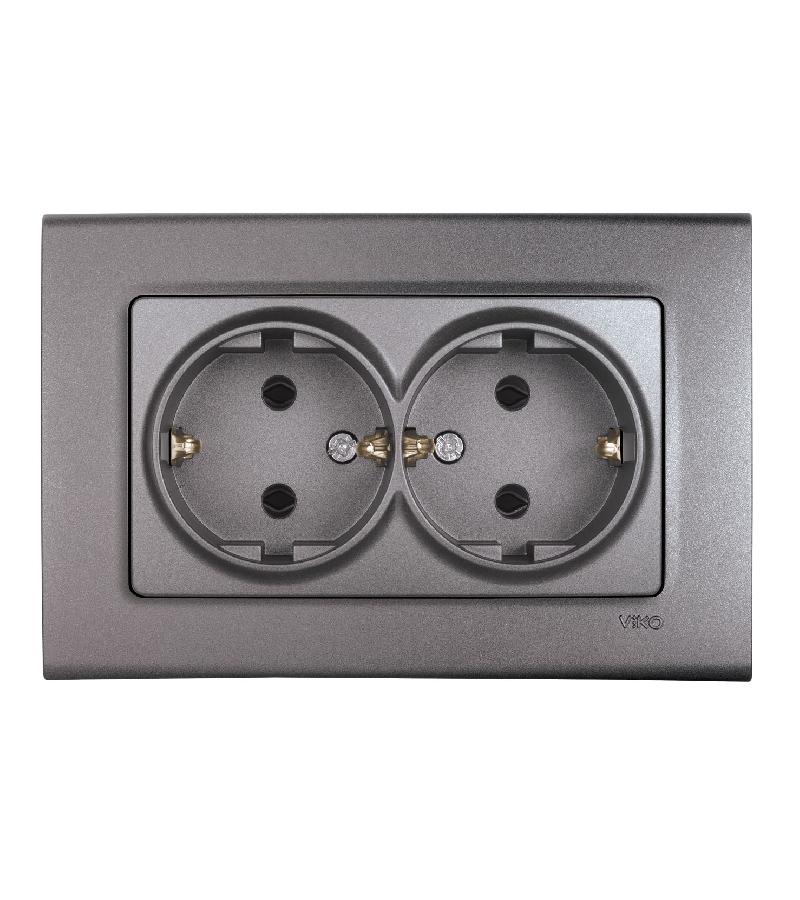 როზეტი დამიწებით 2-ნი  LINNERA GRANIT GRISI  #90402056-MD  VIKO by Panasonic