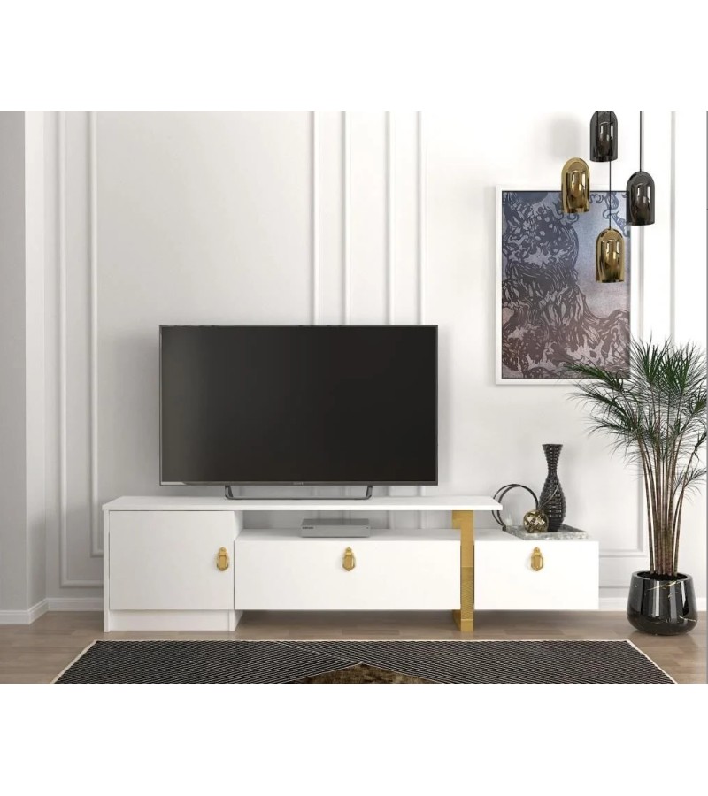 ტელევიზორის სადგამი  ARAMIS  ფერი. WHITE-GOLD     მწარ.  DEKORISTER 