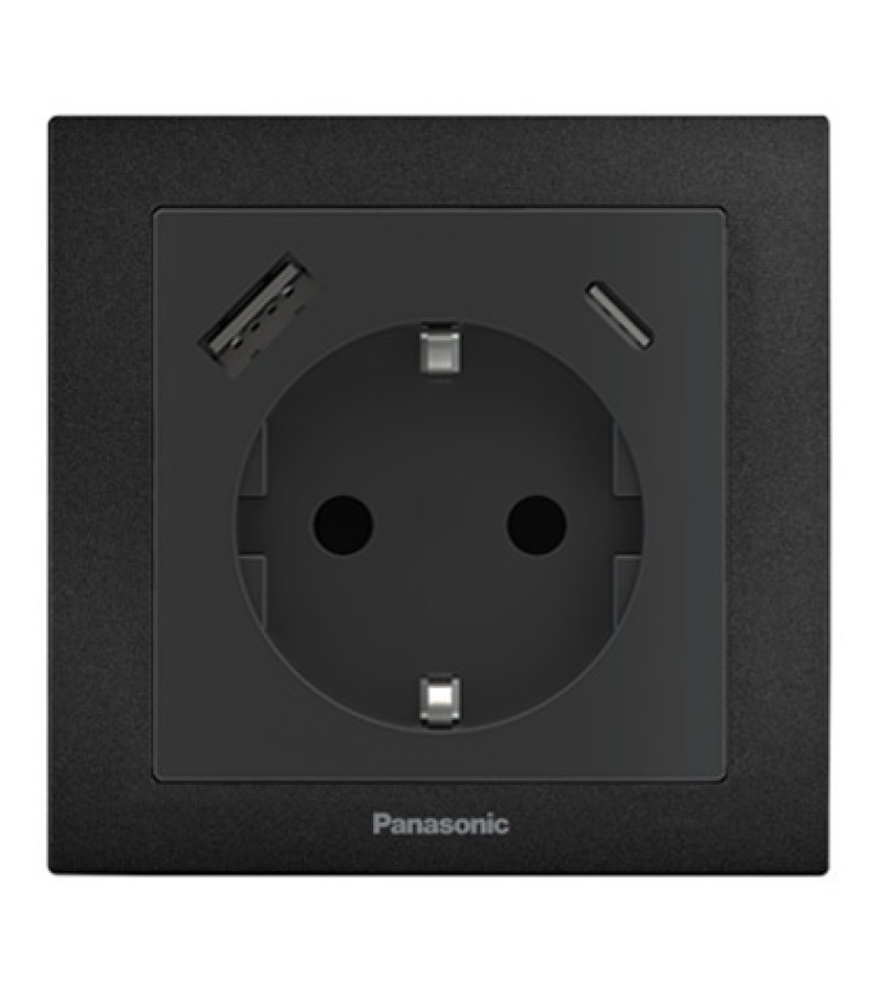როზეტის  მექანიზმი  დამიწებით /USB/TYPE-A+C  KARRE  PLUS 55  შავი  WDTT03312BL-EU1  Panasonic