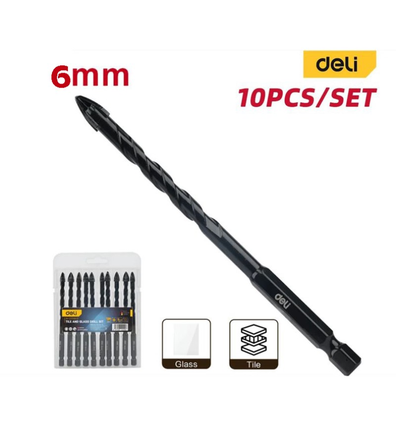 მინის სახვრეტი ბურღი  10ცალი  6 მმ   #DH-CZZ006-E1    deli 