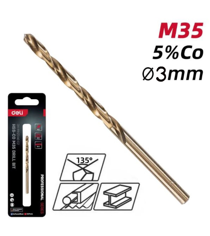 სახვრეტი ბურღი  HSS-Co M35  3 მმ   #DH-MHZ030-E2    deli 