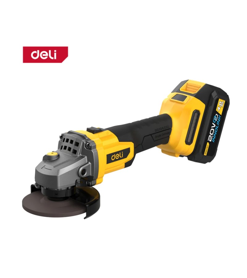 ელ. კუთხსახეხი   20ვტ /  125მმ   DC602  4.0Ah*2 ელემენტით / ჩანთით   მწარ.  deli 