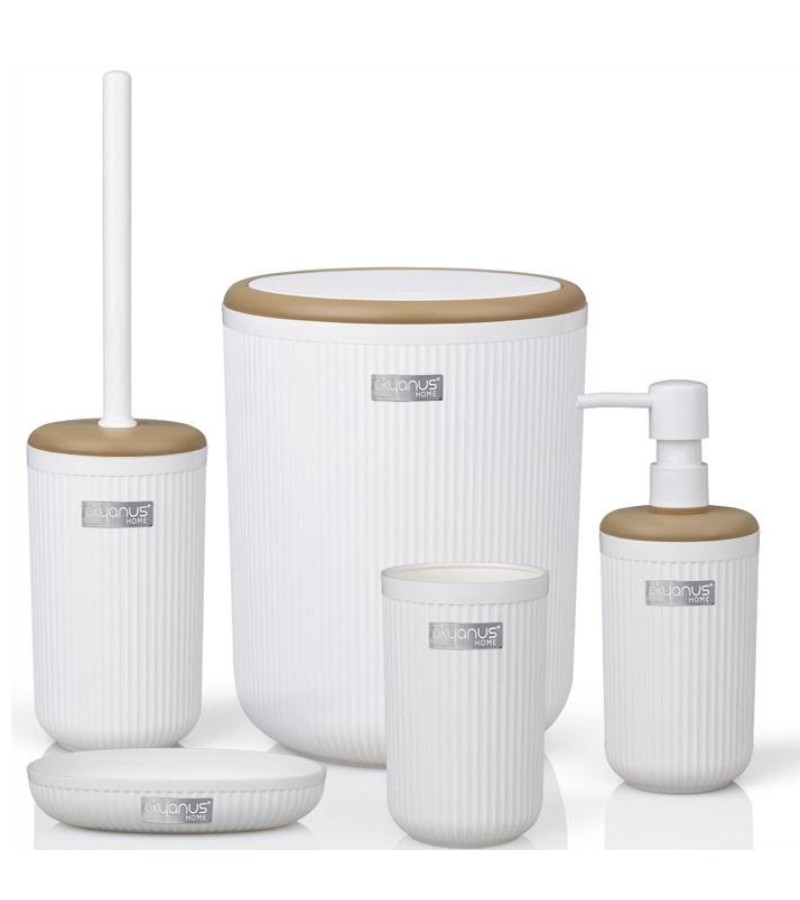 სააბაზ. აქსესუარ. ნაკრები  LINEA  OKY-370-9-B (5ც)  ფერი : WOOD EFECT / WHITE  OKYANUS