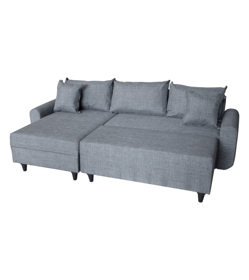 კუთხური დივანი ტრანსფორმერი პუფით   #FLAVIA  ზომა.230*120  ფერი : GRI   მწარ: KAGU MOBILYA 